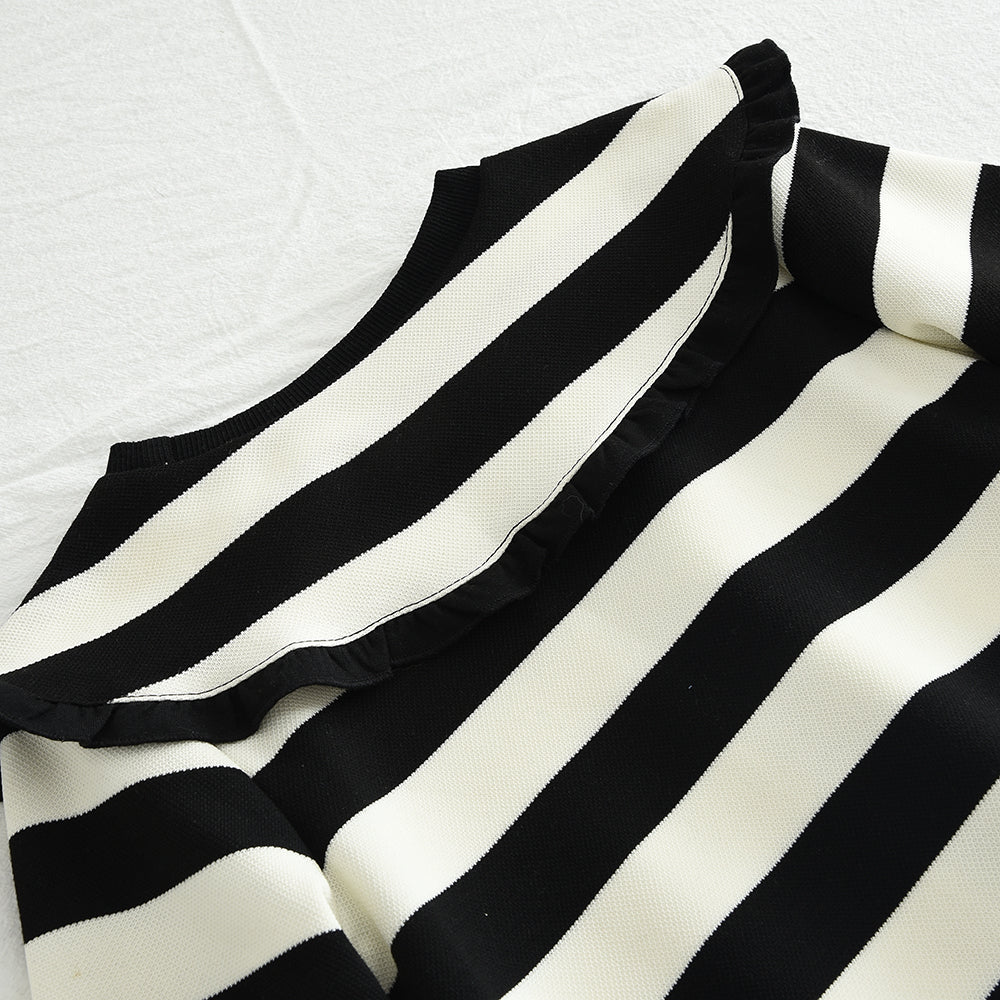 Girls' Stripes Large Lapel Casual Dress