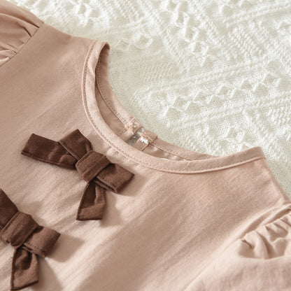 Contrasting Color Bow Baby Outfit 100% Cotton Girls' Dress