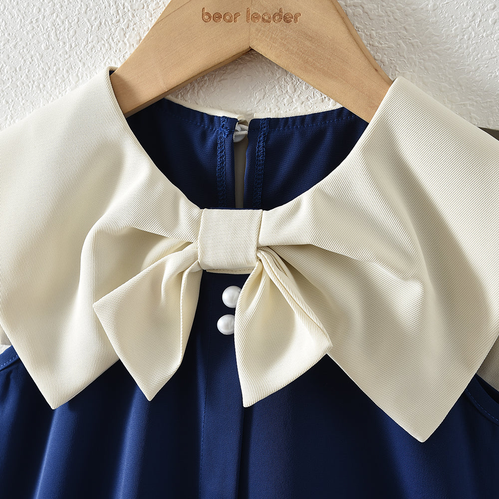 Big Bow Collar City Fashion Girls' A-line Dress for 2-8-Year-Old Girls