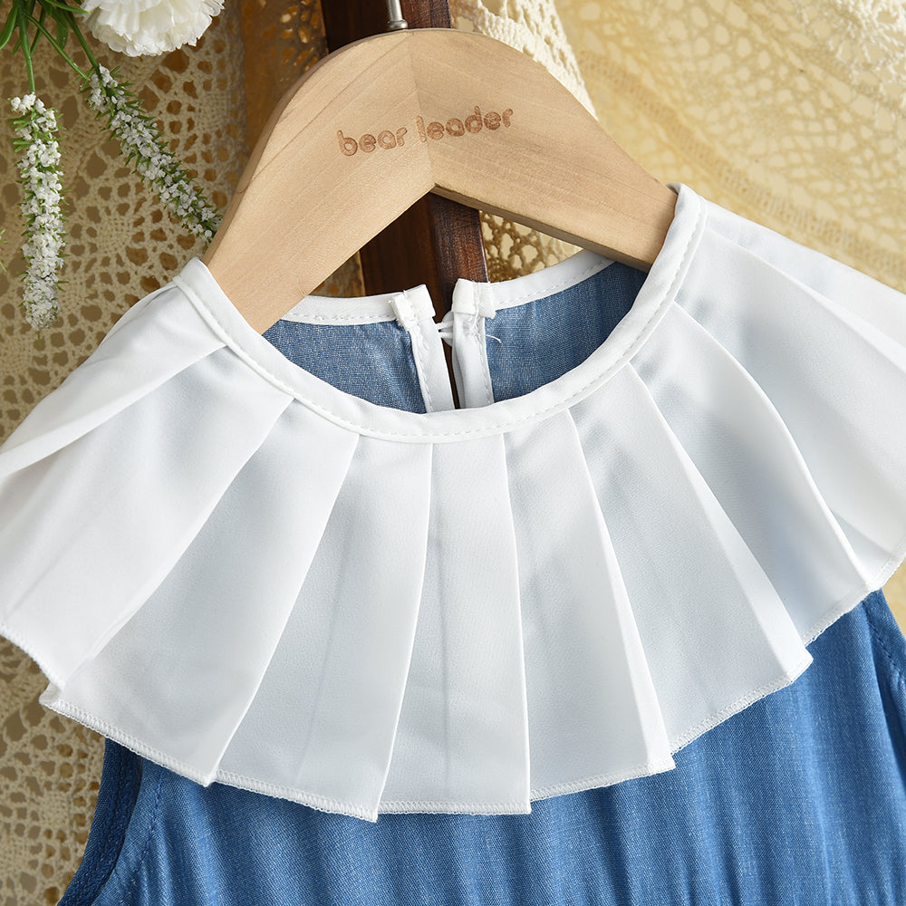 Ruffle Big Lapel A-line Sleeveless Girls' Fashion Dress