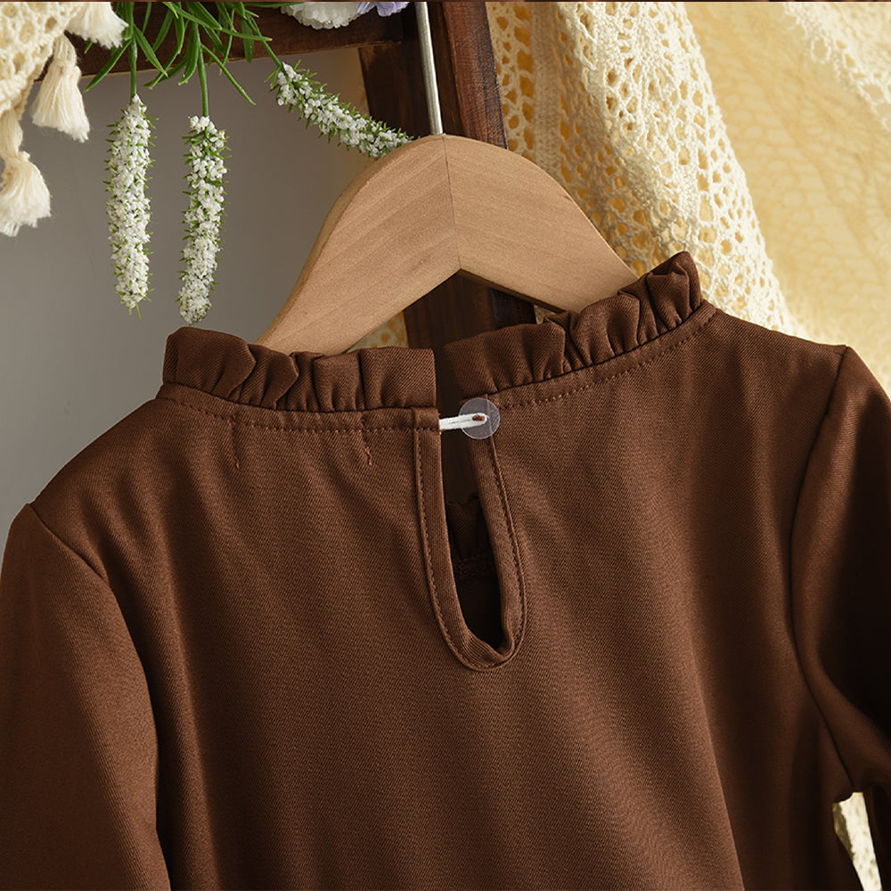 Ruffle Long Sleeve Dress+Fluffy Vest 2pcs Girls' Dress Set