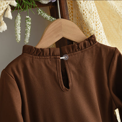 Ruffle Long Sleeve Dress+Fluffy Vest 2pcs Girls' Dress Set