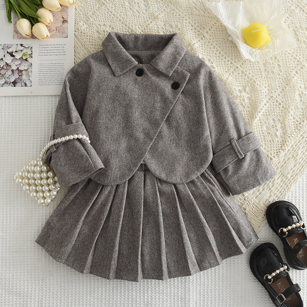 Girls' Coat+Pleated Skirt Vintage Set