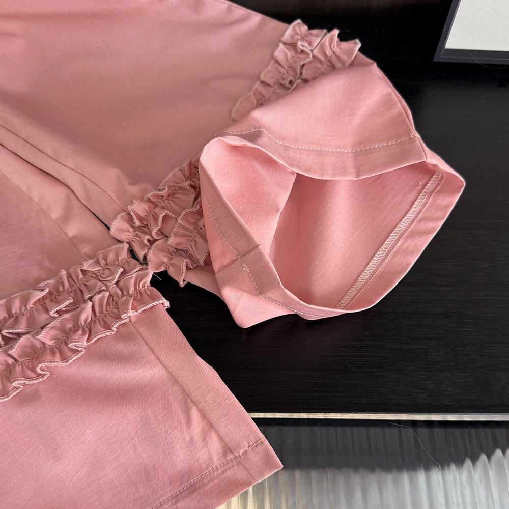 Girls' Ruffle T-shirt+Pant Casual Set