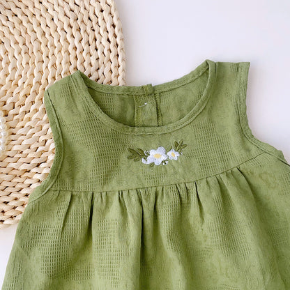 Girls' Floral Embroidery Cotton Dress
