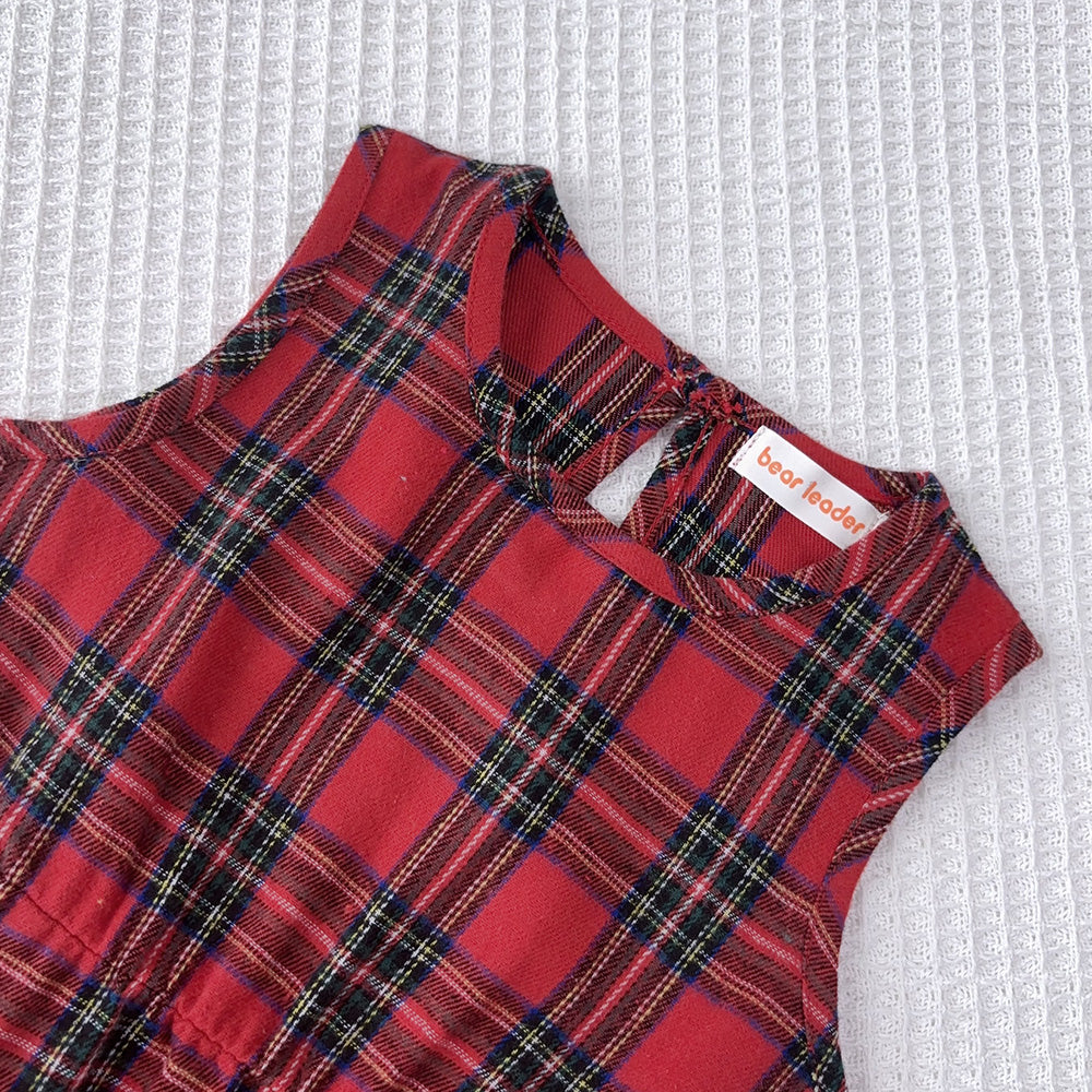 Girls' Color Blocking Plaid Dress+Bow Cardigan 2pcs Christmas Outfit