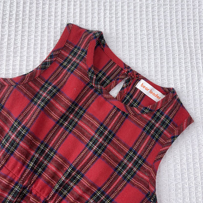 Girls' Color Blocking Plaid Dress+Bow Cardigan 2pcs Christmas Outfit