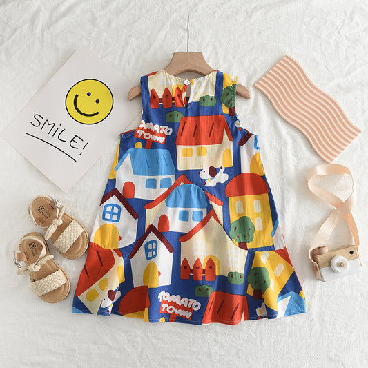 Girls' Cartoon Printing Casual Dress