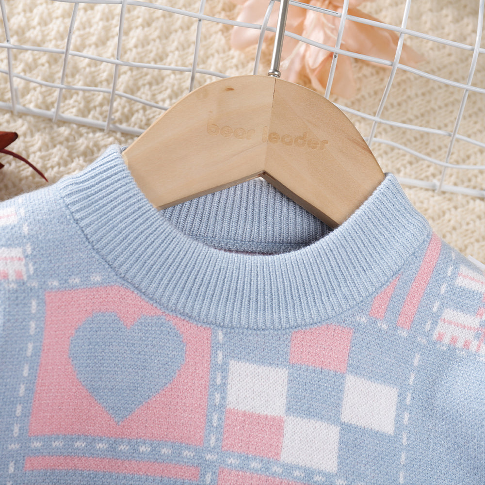 Girls' Geometric Patterns Knitted Suit Sweater Set