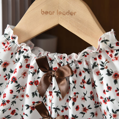 Short Sleeveless Summer Outfit Bow Girls' Floral Dress