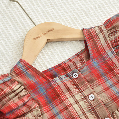 Girls' Contrast Colors Plaid Shirt+Loose Pant Set