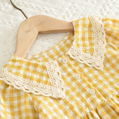 Girls' Lace Plaid Pattern Cute Dress