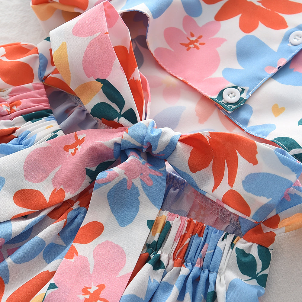 Girls' Flowers Printing Cutout Casual Dress