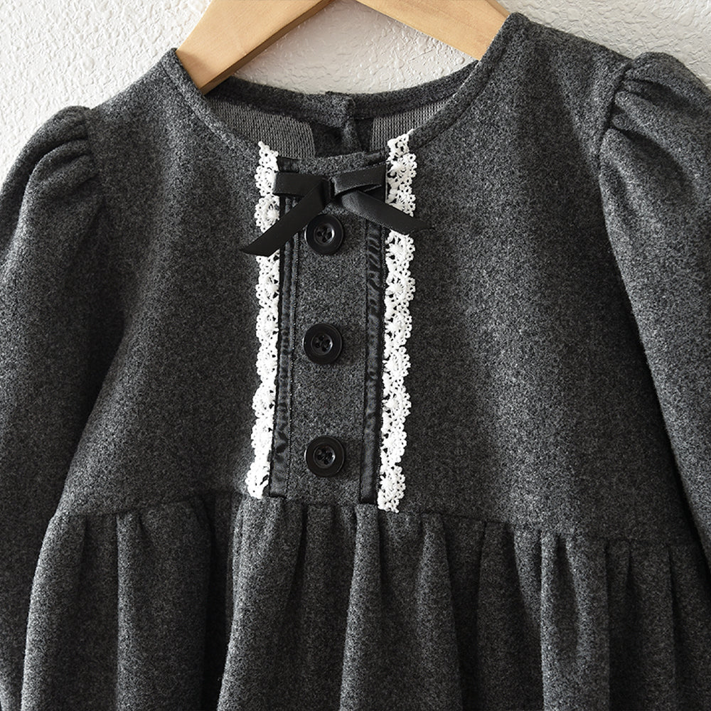 Girls' Wool Fabric Seasonal Fashion Lace Dress