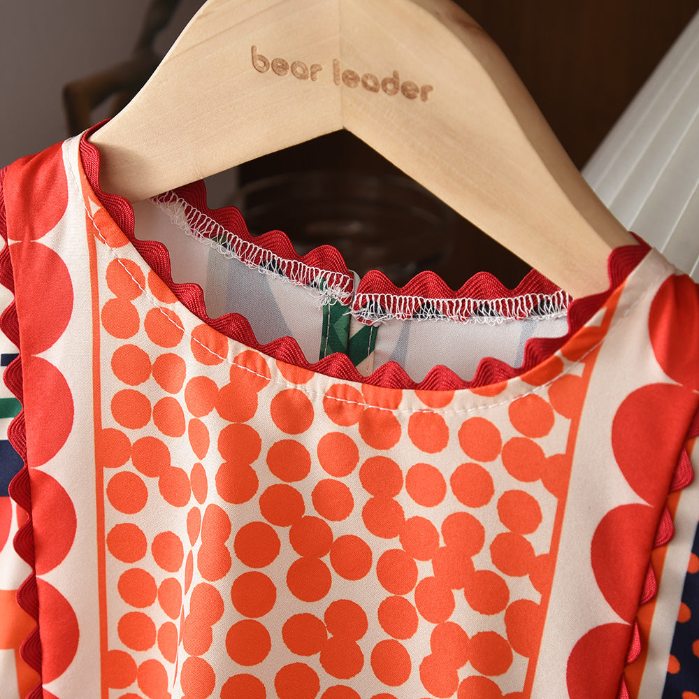 Girls' Geometry Print Color Blocking Sleeveless Dress