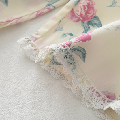 Girls' Floral Printing Lace Organic Cotton Pajamas