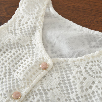 Geometric Pattern Hollow-out Vest+Pants Girls' Fashionable Summer Outfit