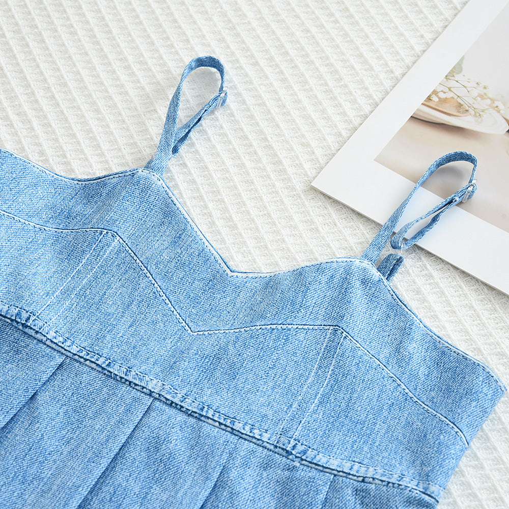 Girls' Fake Jean Sun-top Trousers Fashion Set