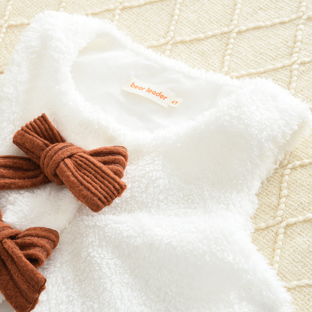 Girls' Knitted Dress+Fluffy Waistcoat Baby Set