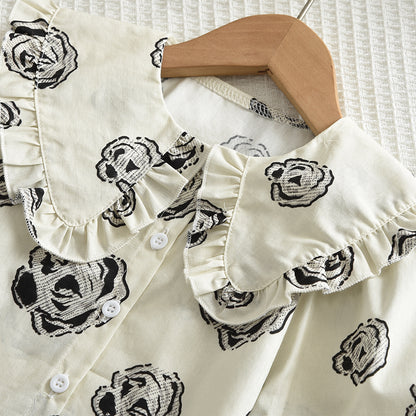 Ensemble chemise à nœud papillon et jupe patchwork pour fille