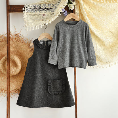 Girls' Long Sleeve T-shirt Vest Dress 2pcs Set