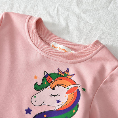 Girls' Cartoon Unicorn Patchwork Mesh Dress