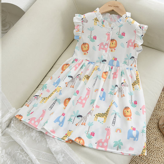 Girls' Cartoon Printing Cute Dress