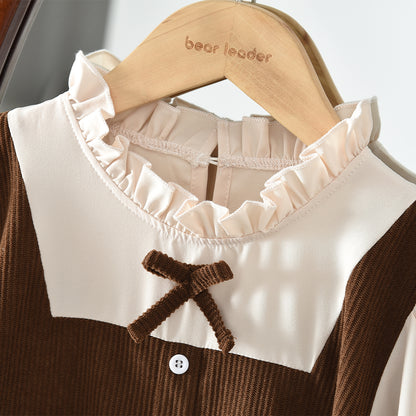Girls' Long Sleeve Patchwork Vintage Dress