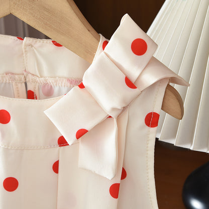 Polka Dots Bow Sleeveless Shirt+Shorts Kid Girls' Casual Set