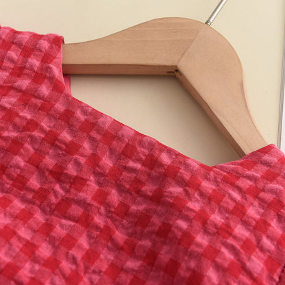 Girls' Plaid Bow Vacation Dress