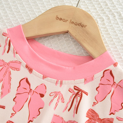 Girls' Bow-knot Printing T-shirt+Shorts Pajamas