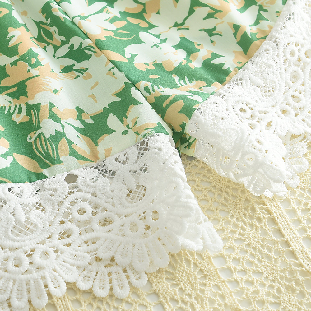 Girls' Printing Lace Shorts Set