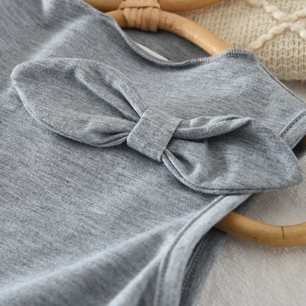 Cute Bow Sleeveless T-shirt+Plaid Shorts Girls' Lovely Outfit