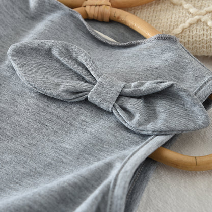 Cute Bow Sleeveless T-shirt+Plaid Shorts Girls' Lovely Outfit