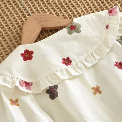 Spring&Autumn Colorful Floral Prints Long Sleeve Shirt+Skirt Girls Set