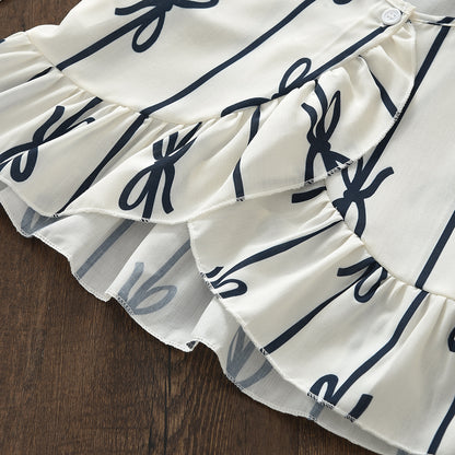Girls' Bow-knot Printing Trouser Set
