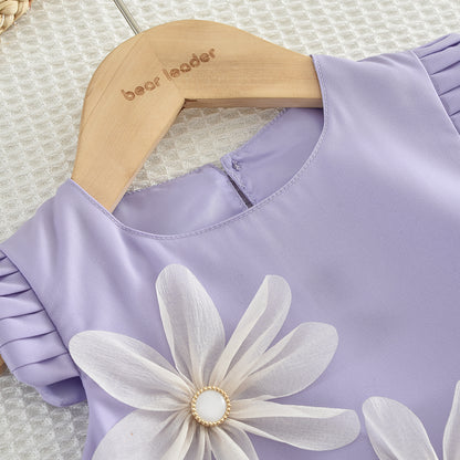 Girls' Flowers Shorts Elegant Set