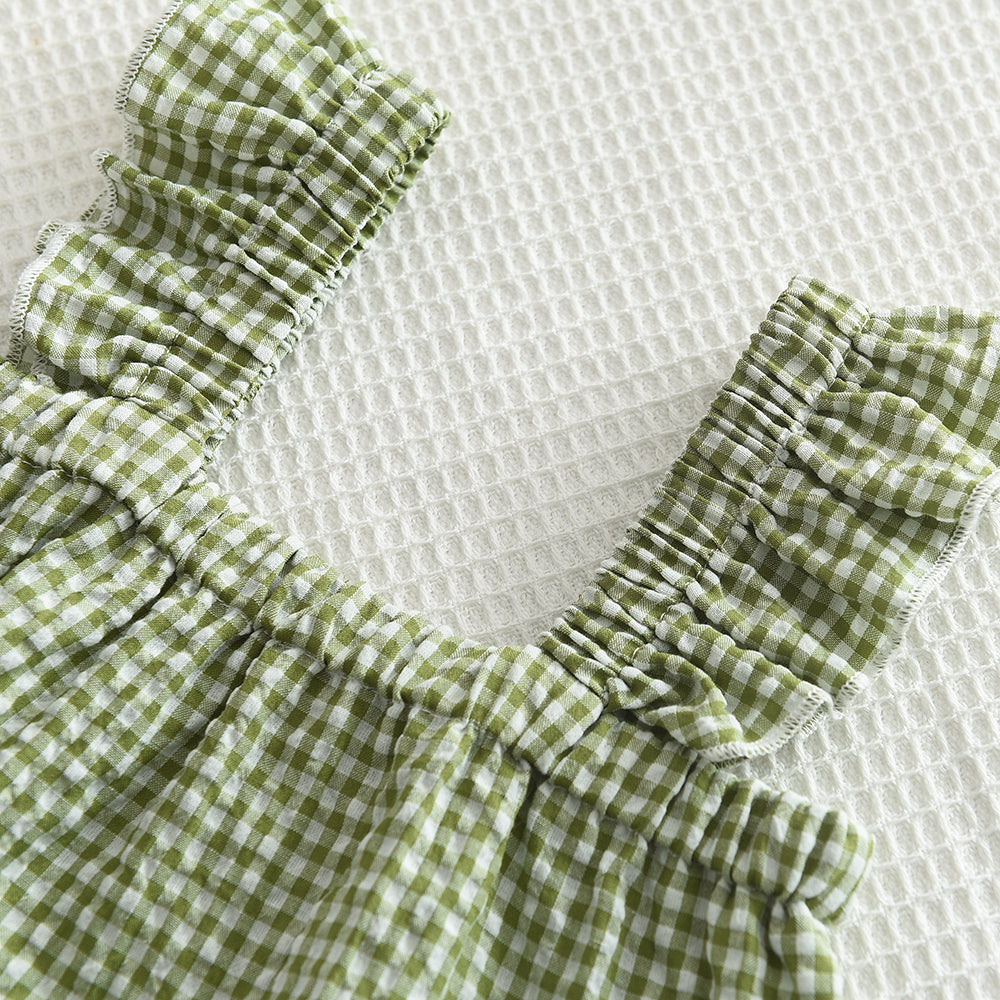 Girls' Ruffle Plaid Sun-top+Trousers Set