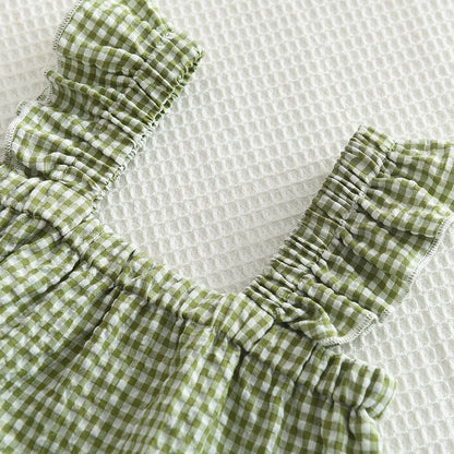 Girls' Ruffle Plaid Sun-top+Trousers Set