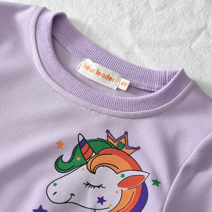 Girls' Cartoon Unicorn Patchwork Mesh Dress