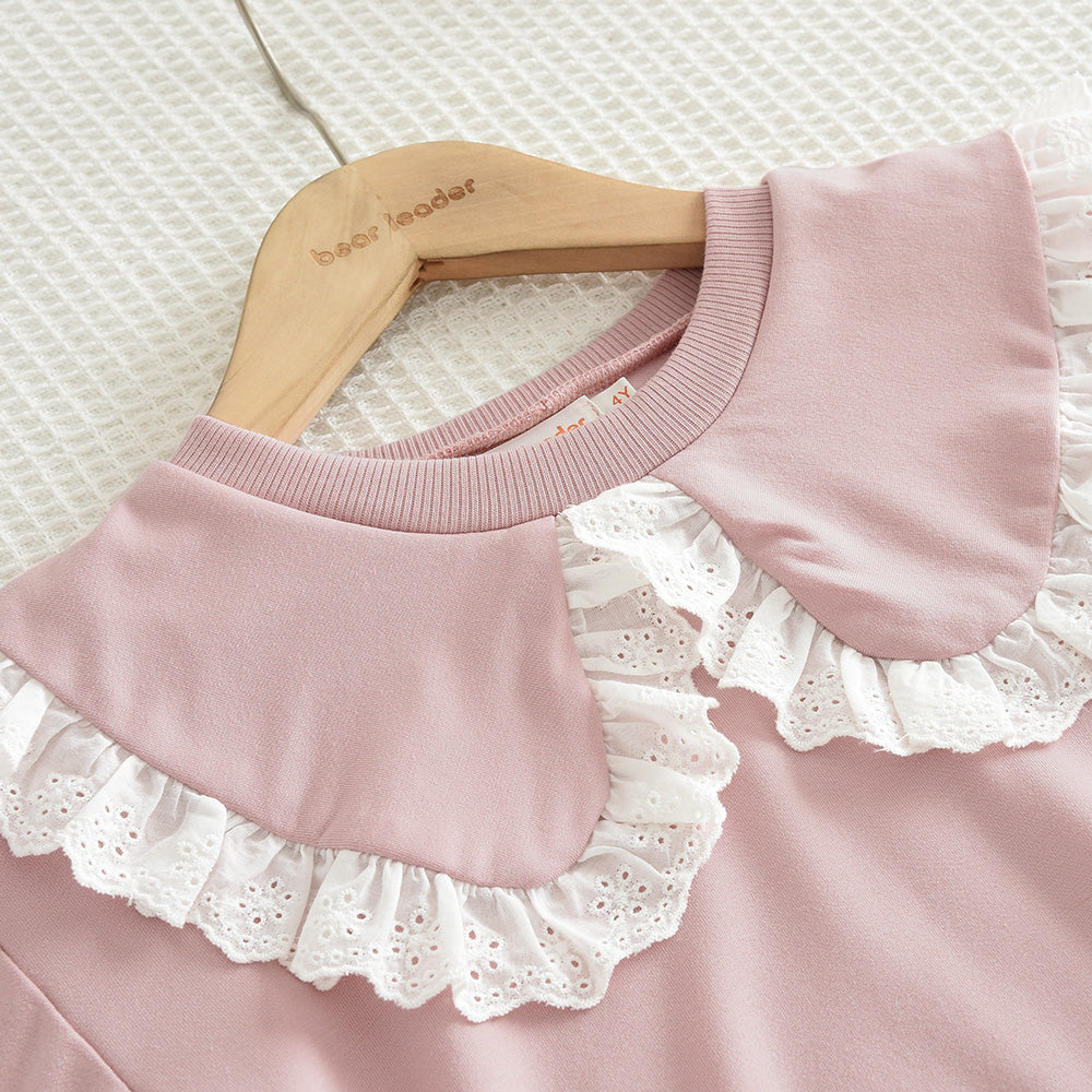 Girls' Lace Collar Simple Style Casual Set