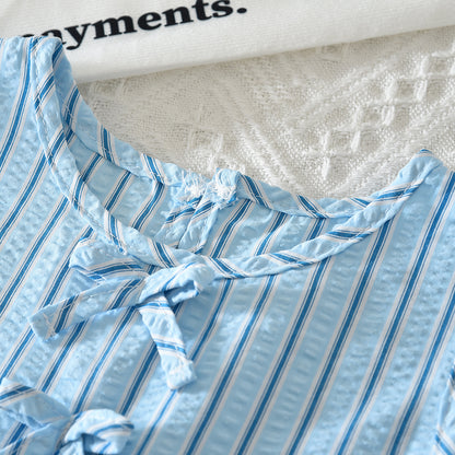 Bow Ruffle Vest+Pants Stripes Girls' Casual Set