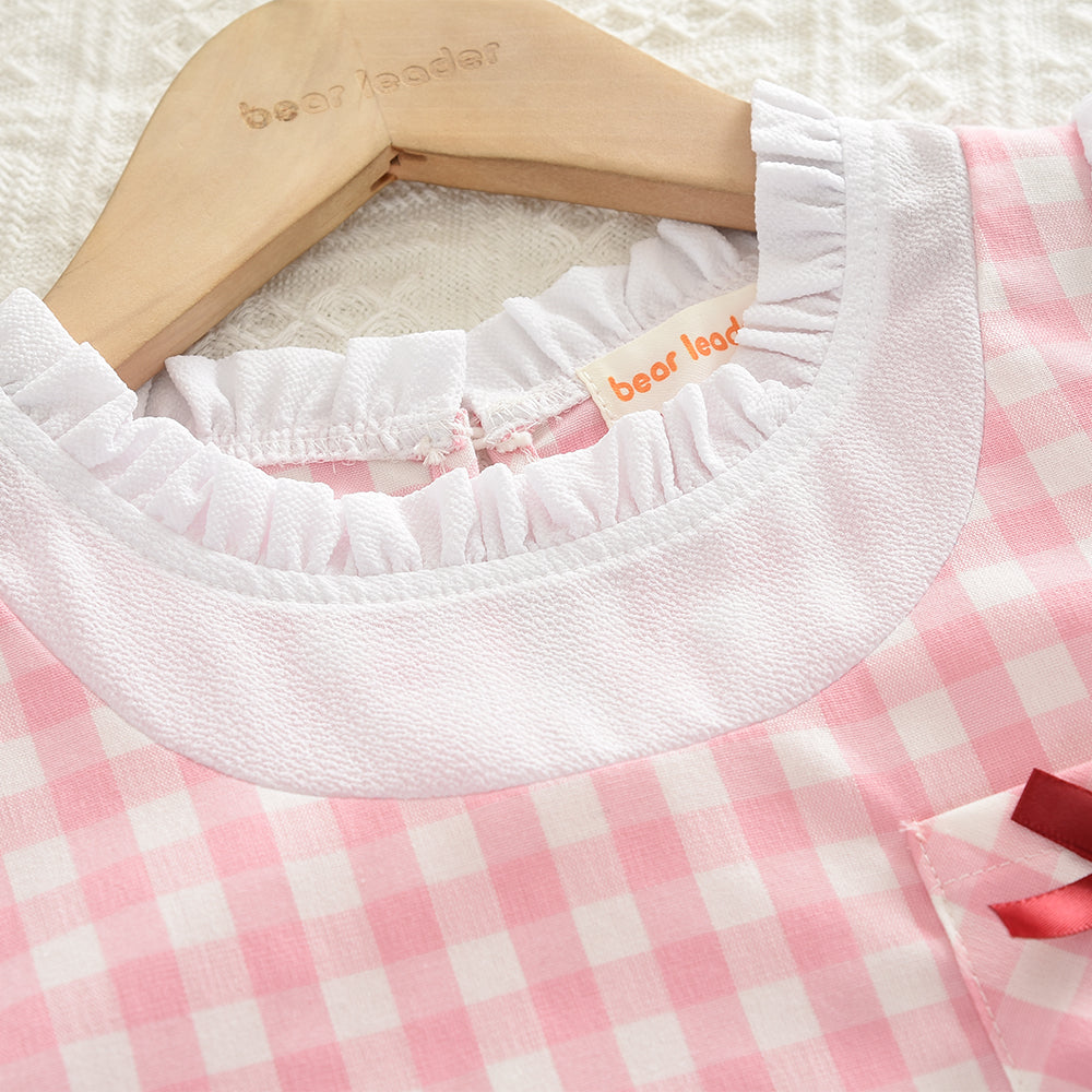 Girls' Bow-knot Patchwork Plaid Dress
