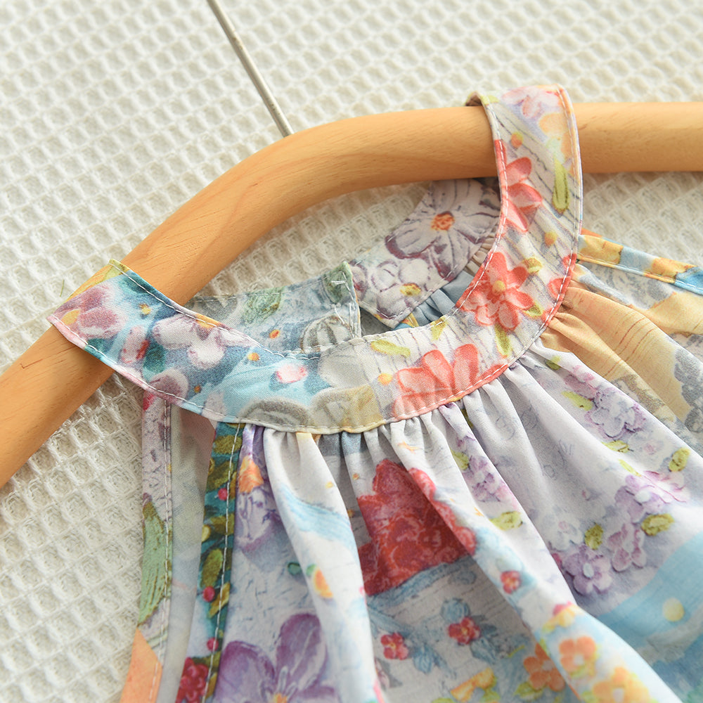 Girls' Oil Painting Printing Vacation Sun Dress