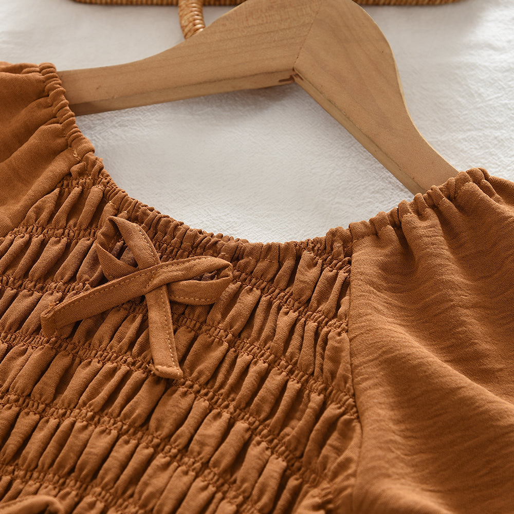 Bow Wrinkle Short Sleeve Shirt+Ruffle Shorts Girls' Cute Set