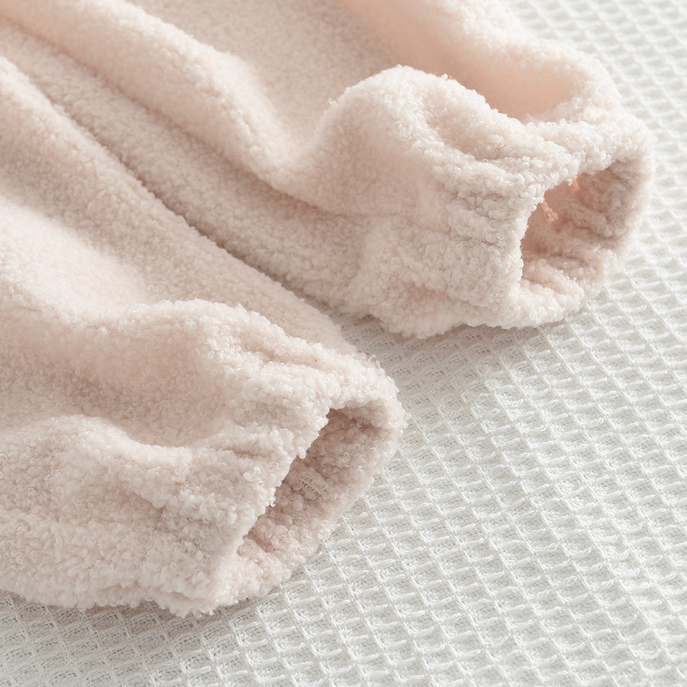 Girls' Letter Patch Zip Top+Trousers Fluffy Casual Set