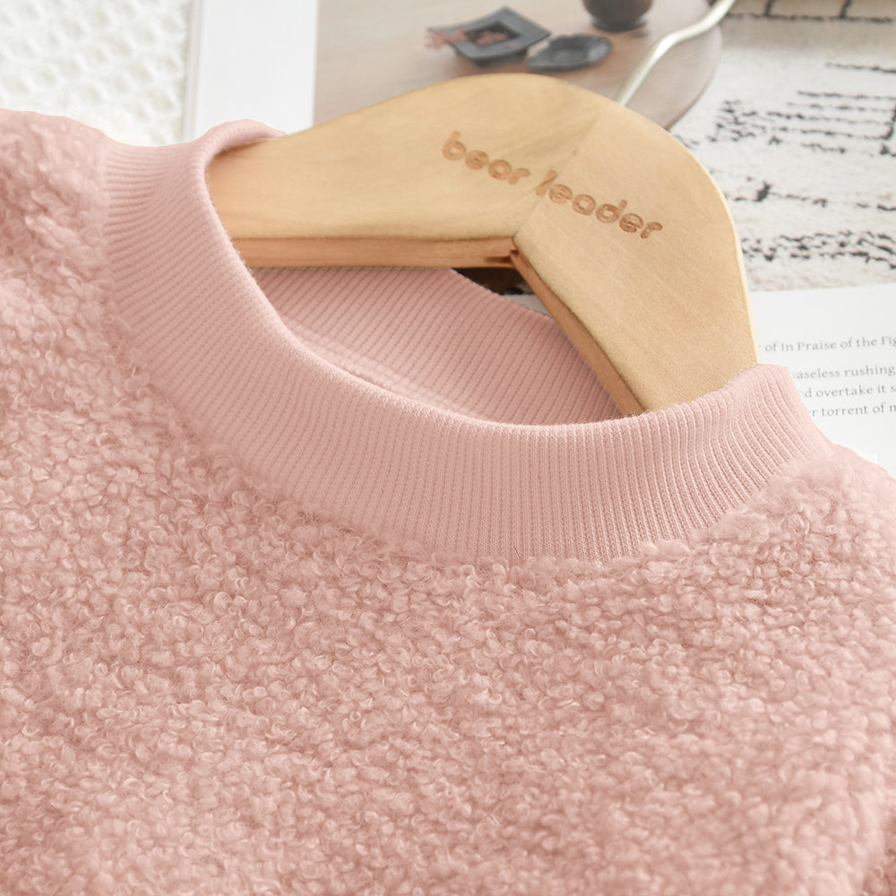 Girls' Letter Plush Top+Skirt Casual Set