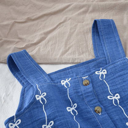 Girls' Bow-knot Printing Sun-top+Pant 2PCS Set