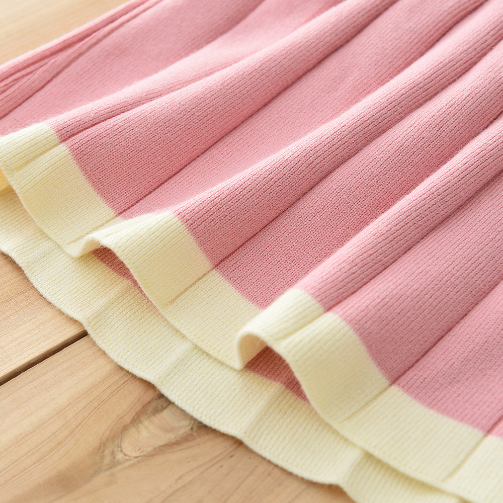 Girls' Colorful Geometry Pattern Knitted Top+Skirt Sweater Set