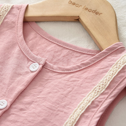 Lace Bow Ruffle Top+Lace Trousers Girls' Cute Set